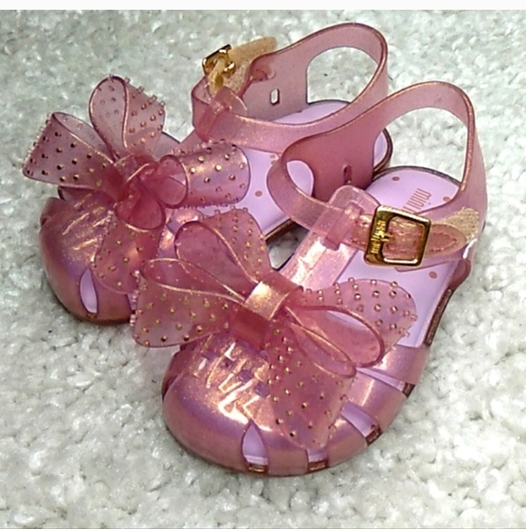MINI MELISSA BOW Jelly Sandals Pink/ With Gold Dots Size 7 - Picture 14 of 14